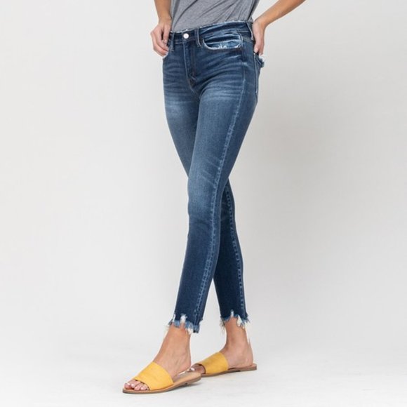 Last pair! NWT High Rise Distressed Fray Hem Skinny Denim Jeans - Picture 3 of 8